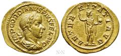 Roman Imperial Coins GORDIAN III (238-244). Aureus. Rome. Obv: IMP GORDIANVS PIVS FEL AVG. Laureate, draped and cuirassed bust right. Rev: AETERNITATI AVG. Sol standing facing, head left, extending ar