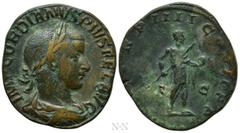 Roman Imperial Coins GORDIAN III (238-244). Sestertius. Rome. Obv: IMP GORDIANVS PIVS FEL AVG. Laureate, draped and cuirassed bust right. Rev: P M TR P IIII COS II P P / S - C. Gordian standing right,