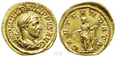 Roman Imperial Coins PHILIP I 'THE ARAB' (244–249). GOLD Aureus. Rome. Obv: IMP M IVL PHILIPPVS AVG. Laureate, draped and cuirassed bust right. Rev: LAET FVNDATA. Laetitia standing left, holding wreat