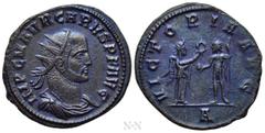 Roman Imperial Coins CARUS (282-283). Antoninianus. Cyzicus. Obv: IMP C M AVR CARVS P F AVG. Radiate, draped and cuirassed bust right. Rev: VICTORIA AVG / A. Victory standing right, holding wreath, fa