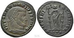 Roman Imperial Coins MAXENTIUS (307-312). Follis. Ostia. Obv: IMP C MAXENTIVS P F AVG. Laureate head right. Rev: FIDES MILITVM AVG N / MOSTS. Fides standing facing, head left, holding signum in each h