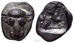 Greek Coins PHOKIS. Federal Coinage. Triobol or Hemidrachm (Circa 485-480 BC). Obv: Head of bull facing. Rev: Φ - O - K - I. Head of Artemis right, wearing pearl tainia, within incuse square. BCD Phok
