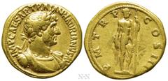 Roman Imperial Coins HADRIAN (117-138). GOLD Aureus. Rome. Obv: IMP CAESAR TRAIAN HADRIANVS AVG. Laureate and cuirassed bust right. Rev: P M TR P COS III. Jupiter standing slightly right, head facing,