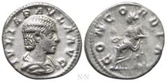 Roman Imperial Coins JULIA PAULA (Augusta, 219-220). Denarius. Rome. Obv: IVLIA PAVLA AVG. Draped bust right. Rev: CONCORDIA. Concordia seated left on throne, holding patera; star to left. RIC 211 (El