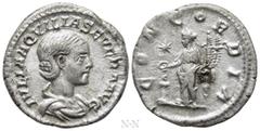 Roman Imperial Coins AQUILIA SEVERA (Augusta, 220-221 & 221-222). Denarius. Rome. Obv: IVLIA AQVILIA SEVERA AVG. Draped bust right. Rev: CONCORDIA. Concordia standing left, holding double cornucopia a