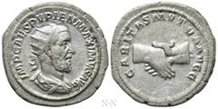 Roman Imperial Coins PUPIENUS (238). Antoninianus. Rome. Obv: IMP CAES PVPIEN MAXIMVS AVG. Radiate, draped and cuirassed bust right. Rev: CARITAS MVTVA AVGG. Clasped hands. RIC 10b. Condition: Very fi