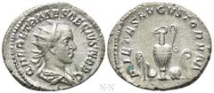 Roman Imperial Coins HERENNIUS ETRUSCUS (Caesar, 249-251). Antoninianus. Rome. Obv: Q HER ETR MES DECIVS NOB C. Radiate and draped bust right. Rev: PIETAS AVGVSTORVM. Emblems of the pontificate: asper