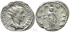 Roman Imperial Coins HERENNIUS ETRUSCUS (Caesar, 249-251). Antoninianus. Rome. Obv: Q HER ETR MES DECIVS NOB C. Radiate and draped bust right. Rev: SPES PVBLICA. Spes advancing left, holding flower an