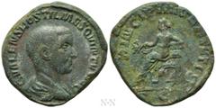 Roman Imperial Coins HOSTILIAN (Caesar, 250-251). Sestertius. Rome. Obv: C VALENS HOSTIL MES QVINTVS N C. Bareheaded and draped bust right. Rev: PRINCIPI IVVENTVTIS / S C. Apollo seated left on throne