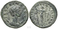 Roman Imperial Coins SEVERINA (Augusta, 270-275). Antoninianus. Cyzicus. Obv: SEVERINA AVG. Diademed and draped bust right set on crescent. Rev: CONCORDIAE MILITVM / XXI. Concordia standing facing, he