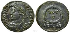 Roman Imperial Coins JOVIAN (363-364). Follis. Heraclea. Obv: D N IOVIANVS P F AVG. Diademed, draped and cuirassed bust left. Rev: VOT V / HERACB. Legend in two lines within wreath. RIC 108. Condition