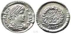 Roman Imperial Coins VALENS (364-378). Siliqua. Antioch. Obv: D N VALENS P F AVG. Pearl-diademed, draped and cuirassed bust right. Rev: VOT / X / MVL / XX / ANT. Legend in four lines within wreath. RI