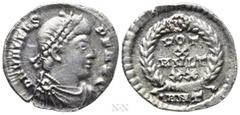 Roman Imperial Coins VALENS (364-378). Siliqua. Antioch. Obv: D N VALENS P F AVG. Pearl-diademed, draped and cuirassed bust right. Rev: VOT / X / MVLT / XX / •ANT. Legend in four lines within wreath. 