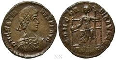 Roman Imperial Coins GRATIAN (367-383). Ae. Siscia. Obv: D N GRATIANVS P F AVG. Pearl-diademed, draped and cuirassed bust right. Rev: CONCORDIA AVGGG / (star) ASISC•. Roma seated facing, head left, ho