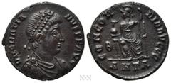 Roman Imperial Coins GRATIAN (367-383). Follis. Antioch. Obv: D N GRATIANVS P F AVG. Pearl-diademed, draped and cuirassed bust right. Rev: CONCORDIA AVGGG / Θ / ANTA. Roma seated facing, head left, on