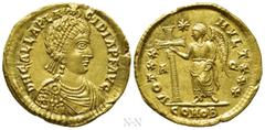 Roman Imperial Coins GALLA PLACIDIA (Augusta, 421-450). GOLD Solidus. Aquileia. Obv: D N GALLA PLACIDIA P F AVG. Diademed and draped bust right, wearing earring and double pearl-necklace, crowned by M