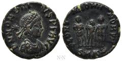 Roman Imperial Coins HONORIUS (393-423). Ae. Cyzicus. Obv: D N HONORIVS P F AVG. Pearl-diademed, draped and cuirassed bust right; star to left. Rev: GLORIA ROMANORVM / SMKB. Arcadius, Honorius and The