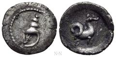 Greek Coins DYNASTS OF LYCIA. Uncertain. Hemiobol (Circa 380-370 BC). Obv: Murex shell. Rev: Ketos right. Müseler VII, 95; SNG von Aulock -. Extremely rare Condition: Good very fine. Weight: 0.44 g. D