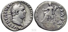 Roman Imperial Coins VITELLIUS (69). Denarius. Rome. Obv: A VITELLIVS GERM IMP AVG TR P. Laureate head right. Rev: CONCORDIA P R. Concordia seated left on throne, holding patera and cornucopia. RIC² 9