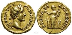 Roman Imperial Coins ANTONINUS PIUS (138-161). GOLD Aureus. Rome. Obv: ANTONINVS AVG PIVS P P TR P XXIII. Laureate head right. Rev: PIETATI AVG COS IIII. Pietas standing left between two children, hol