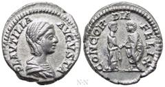 Roman Imperial Coins PLAUTILLA (Augusta, 202-205). Denarius. Rome. Obv: PLAVTILLA AVGVSTA. Draped bust right. Rev: CONCORDIA FELIX. Plautilla and Caracalla standing facing each other, clasping hands. 