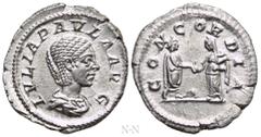 Roman Imperial Coins JULIA PAULA (Augusta, 219-220). Denarius. Rome. Obv: IVLIA PAVLA AVG. Draped bust right. Rev: CONCORDIA. Elagabalus and Julia Paula standing facing one another, clasping hands. RI