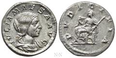 Roman Imperial Coins JULIA MAESA (Augusta, 218-224/5). Denarius. Rome. Obv: IVLIA MAESA AVG. Draped bust right. Rev: PVDICITIA. Pudicitia seated left on throne, drawing veil from face and holding scep