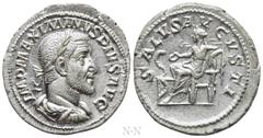 Roman Imperial Coins MAXIMINUS THRAX (235-238). Denarius. Rome. Obv: IMP MAXIMINVS PIVS AVG. Laureate, draped and cuirassed bust right. Rev: SALVS AVGVSTI. Salus seated left on throne, feeding serpent