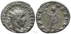 Roman Imperial Coins AEMILIAN (253). Antoninianus. Rome. Obv: IMP AEMILIANVS PIVS FEL AVG. Radiate, draped and cuirassed bust right. Rev: SPES PVBLICA. Spes advancing left, holding flower and raising 