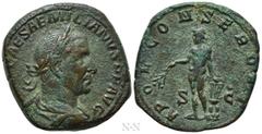 Roman Imperial Coins AEMILIAN (253). Sestertius. Rome. Obv: IMP CAES AEMILIANVS P F AVG. Laureate, draped and cuirassed bust right. Rev: APOLLO CONSERVAT / S - C. Apollo standing left, holding branch 