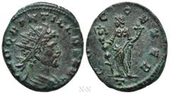Roman Imperial Coins QUINTILLUS (270). Antoninianus. Mediolanum. Obv: IMP QVINTILLVS AVG. Radiate, draped and cuirassed bust right. Rev: CONCO EXER / T. Concordia standing left, holding standard and c