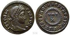 Roman Imperial Coins CRISPUS (Caesar, 316-326). Follis. Siscia. Obv: IVL CRISPVS NOB C. Laureate head right. Rev: CAESARVM NOSTRORVM / ΔSIS (sun). VOT / X in two lines within wreath. RIC 181. Conditio