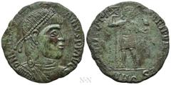 Roman Imperial Coins VALENTINIAN I (364-375). Ae. Contemporary imitation. Obv: D N VALENTINIANVS P F AVG. Diademed, draped and cuirassed bust right. Rev: Blundered legend. Emperor in military dress st