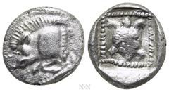 Greek Coins DYNASTS OF LYCIA. Uncertain dynast (Circa 490-430 BC). 1/6 Stater. Obv: Forepart of boar left. Rev: Tortoise within beaded square border; all within incuse square. Unpublished in the stand