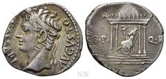 Roman Imperial Coins AUGUSTUS (27 BC-14 AD). Denarius. Uncertain Spanish mint, possibly Colonia Patricia. Obv: AVGVSTO CAESARI. Laureate head left. Rev: S P - Q R. Temple of Mars Ultor: round-domed, t