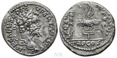 Roman Imperial Coins SEPTIMIUS SEVERUS (193-211). Denarius. Emesa. Obv: IMP CAE L SEP SEV PERT AVG COS II. Laureate head right. Rev: LEG XIIII GEM M V / TR P COS. Aquila (legionary eagle) flanked by t