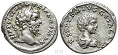 Roman Imperial Coins SEPTIMIUS SEVERUS, with GETA (193-211). Denarius. Laodicea ad Mare. Obv: L SEPT SEV AVG IMP XI PART MAX. Laureate head of Septimius Severus right. Rev: P SEPTIMIVS GETA CAES. Bare