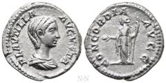Roman Imperial Coins PLAUTILLA (Augusta, 202-205). Denarius. Rome. Obv: PLAVTILLA AVGVSTA. Draped bust right. Rev: CONCORDIA AVGG. Concordia standing left, holding patera and sceptre. RIC 363b (Caraca
