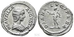 Roman Imperial Coins PLAUTILLA (Augusta, 202-205). Denarius. Rome. Obv: PLAVTILLA AVGVSTA. Draped bust right. Rev: DIANA LVCIFERA. Diana standing left, holding torch with both hands. RIC 366 (Caracall