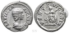 Roman Imperial Coins PLAUTILLA (Augusta, 202-205). Denarius. Rome. Obv: PLAVTILLA AVGVSTA. Draped bust right. Rev: VENVS VICTRIX. Venus standing left, holding apple and palm frond, and resting elbow u