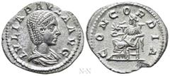 Roman Imperial Coins JULIA PAULA (Augusta, 219-220). Denarius. Rome. Obv: IVLIA PAVLA AVG. Draped bust right. Rev: CONCORDIA. Concordia seated left on throne, holding patera; star to left. RIC 211 (El