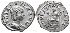 Roman Imperial Coins JULIA PAULA (Augusta, 219-220). Denarius. Rome. Obv: IVLIA PAVLA AVG. Draped bust right. Rev: VENVS GENETRIX. Venus seated left on throne, holding apple and sceptre. RIC 222 (Elag