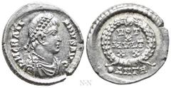 Roman Imperial Coins GRATIAN (367-383). Siliqua. Antioch. Obv: D N GRATIANVS AVG. Pearl-diademed, draped and cuirassed bust right. Rev: VOT / X / MVLT / XX / •ANTH. Legend in four lines within wreath.