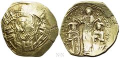 Byzantine Coins ANDRONICUS II PALAEOLOGUS with MICHAEL IX (1282-1328). GOLD Hyperpyron. Constantinople. Obv: Bust of the Virgin orans within city walls with six groups of towers; sigla: I(?) | I. Rev: