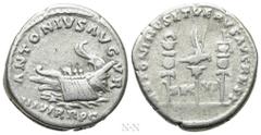 Roman Imperial Coins MARCUS AURELIUS & LUCIUS VERUS (161-169). Denarius. Restitution issue for Mark Antony. Rome. Obv: ANTONIVS AVGVR / III VIR R P C. Galley left. Rev: ANTONINVS ET VERVS AVG REST / L
