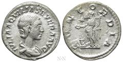 Roman Imperial Coins AQUILIA SEVERA (Augusta, 220-221 & 221-222). Denarius. Rome. Obv: IVLIA AQVILIA SEVERA AVG. Draped bust right. Rev: CONCORDIA. Concordia standing left, holding double cornucopia a