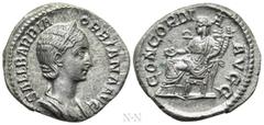 Roman Imperial Coins ORBIANA (Augusta, 225-227). Denarius. Rome. Obv: SALL BARBIA ORBIANA AVG. Draped bust right, wearing stephane. Rev: CONCORDIA AVGG. Concordia seated left on throne, holding patera
