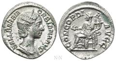 Roman Imperial Coins ORBIANA (Augusta, 225-227). Fourrèe(?) Denarius. Rome. Obv: SALL BARBIA ORBIANA AVG. Draped bust right, wearing stephane. Rev: CONCORDIA AVGG. Concordia seated left on throne, hol