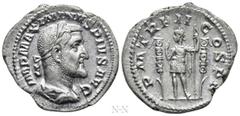 Roman Imperial Coins MAXIMINUS THRAX (235-238). Denarius. Rome. Obv: IMP MAXIMINVS PIVS AVG. Laureate, draped and cuirassed bust right. Rev: P M TR P II COS P P. Emperor standing left with spear, flan