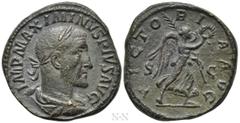 Roman Imperial Coins MAXIMINUS THRAX (235-238). Sestertius. Rome. Obv: IMP MAXIMINVS PIVS AVG. Laureate, draped and cuirassed bust right. Rev: VICTORIA AVG / S - C. Victory advancing right, holding wr
